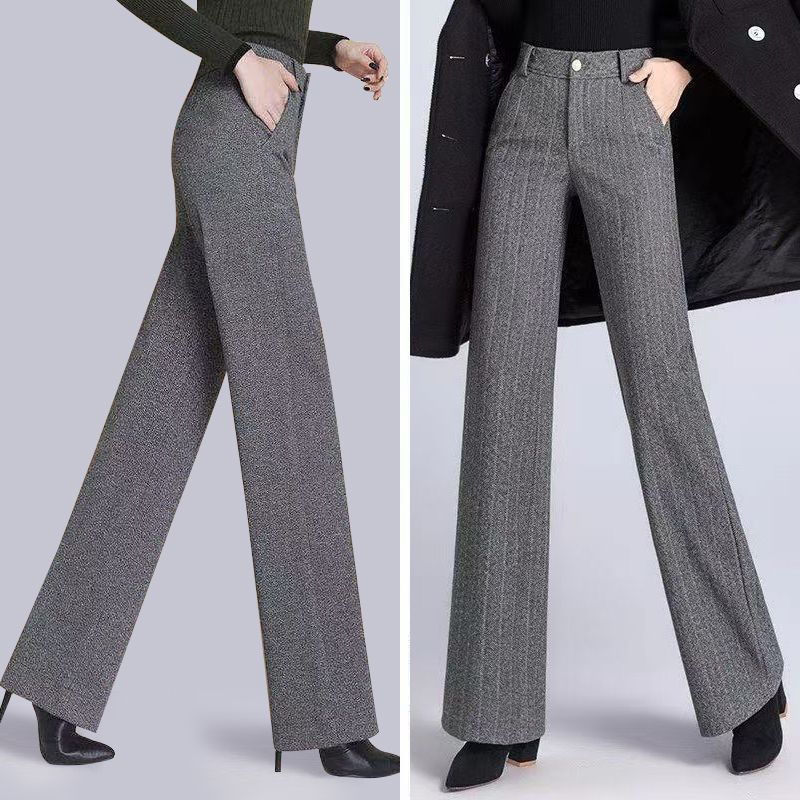 加厚毛呢阔腿裤女秋冬高腰新款羊毛筒裤显瘦宽松修身西装休闲裤子