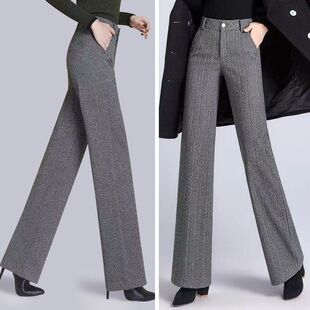 加厚毛呢阔腿裤女秋冬高腰新款羊毛筒裤显瘦宽松修身西装休闲裤子