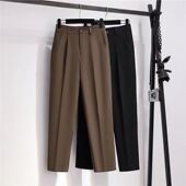 女士新款 九分裤 高腰修身 显瘦直筒萝卜裤 子潮 春秋季 烟管长裤 西装