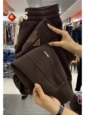 欧货加绒裤子女秋冬大码宽松显瘦