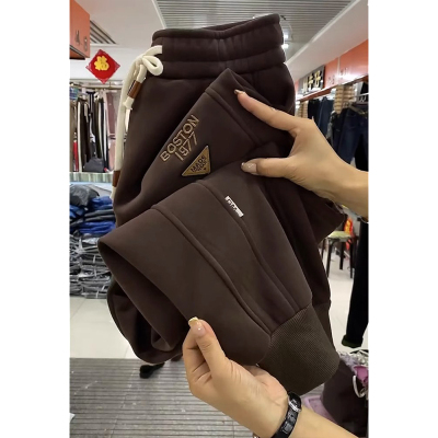 欧货加绒裤子女秋冬大码宽松显瘦