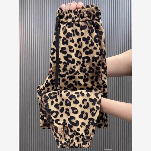 夏季新款九分冰丝豹纹裤子女