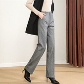秋冬款 女休闲直筒裤 新款 高腰九分裤 子 人字纹厚款 小个子毛呢阔腿裤