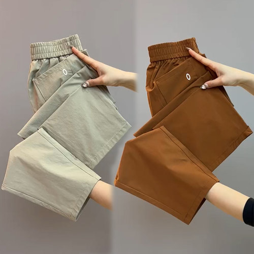 夏季薄款速干九分直筒裤女高腰
