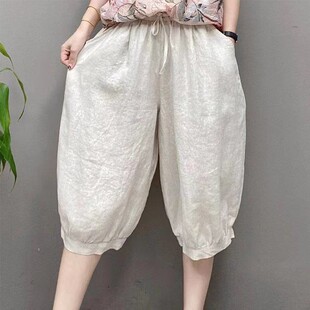哈伦裤 捡漏外贸原单大牌捡漏冰丝棉麻五分裤 高腰休闲裤 薄款 女中裤