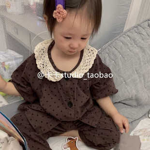 女童波点娃娃领短袖 新款 2024夏季 卡卡家韩版 套装 童装 儿童两件套潮