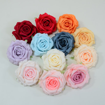 仿真卷边玫瑰花朵12cm大玫瑰绢布花头婚礼背景花墙装饰花蓝插花