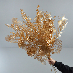 仿真金色系塑料花材商场橱窗摆放婚礼场景布置春节福桶发财桶插花