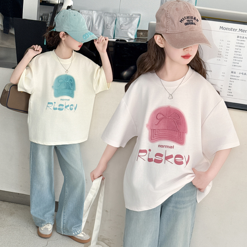 女童夏季卡通短袖t牛仔裤两件套