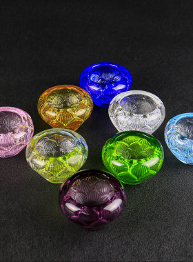 七彩古法琉璃烛台灯座小号佛具