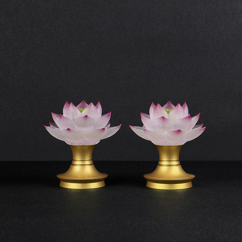 单支 供花LED古法琉璃莲花灯金红尖供灯供台供灯长明灯
