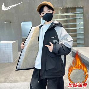耐克顿男童加绒外套秋冬款2024新款夹棉加厚派克服中大童冲锋衣潮