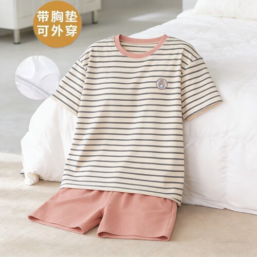 100%棉睡衣女夏季全棉防凸点外穿