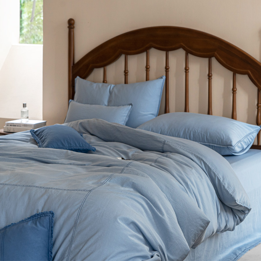 80支牛仔蓝贡缎全棉文艺风四件套