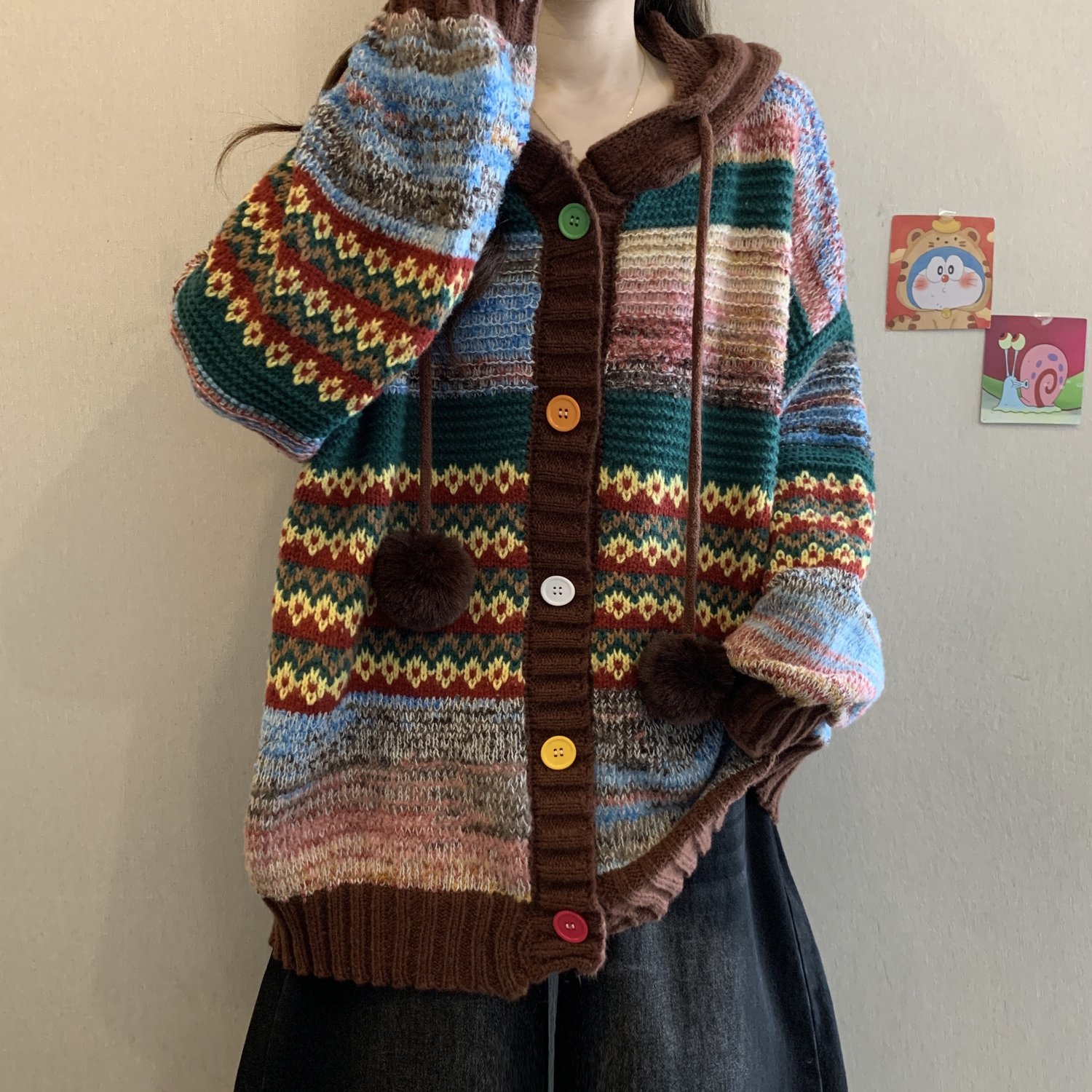 连帽毛衣外套大码女宽松针织开衫