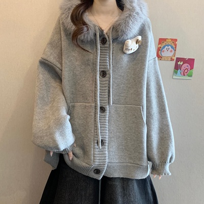 连帽毛衣外套大码女针织开衫上衣