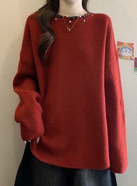 针织打底衫毛衣新款大码女装微胖宽松慵懒显瘦气质上衣高级设计感