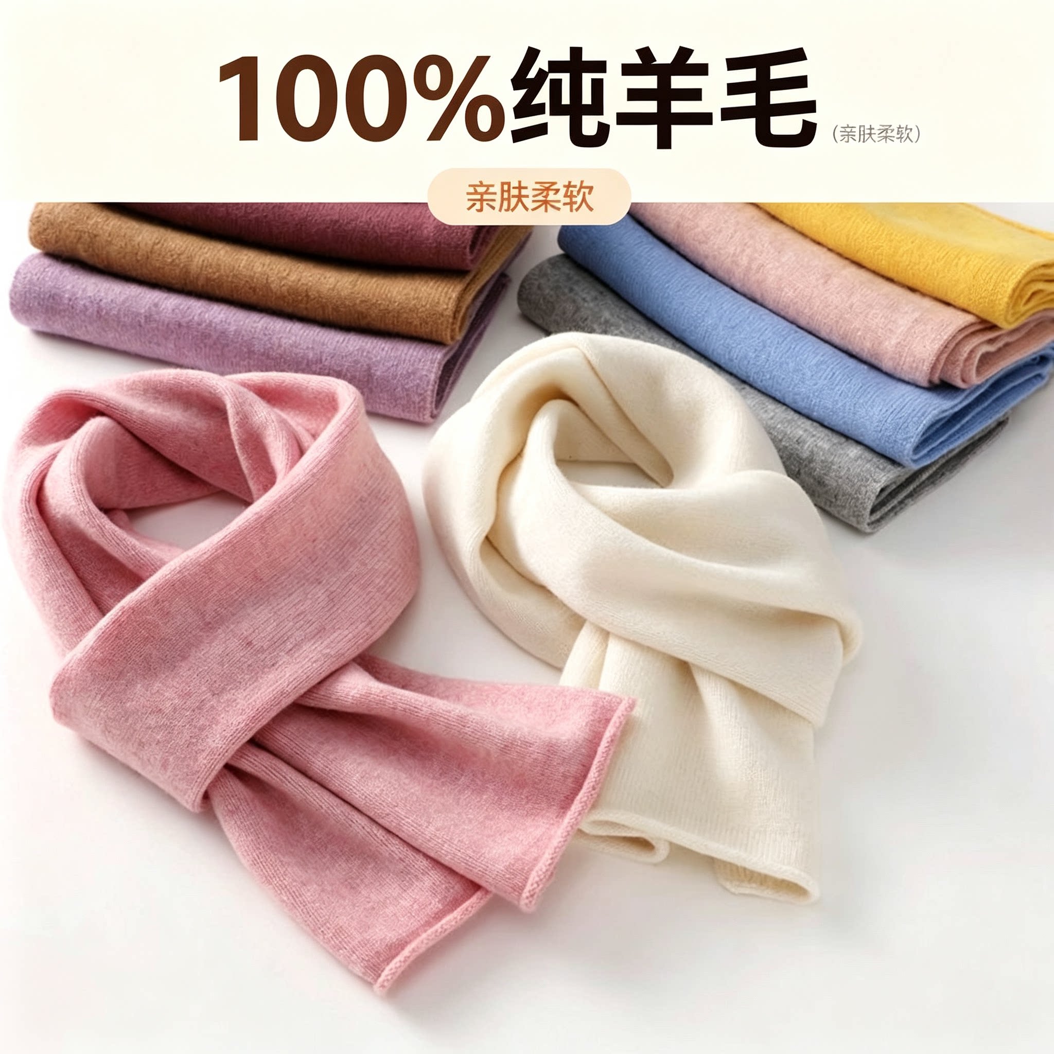 秋冬季100%纯羊毛男女针织保暖围巾多色围脖简约纯色情侣长款防风