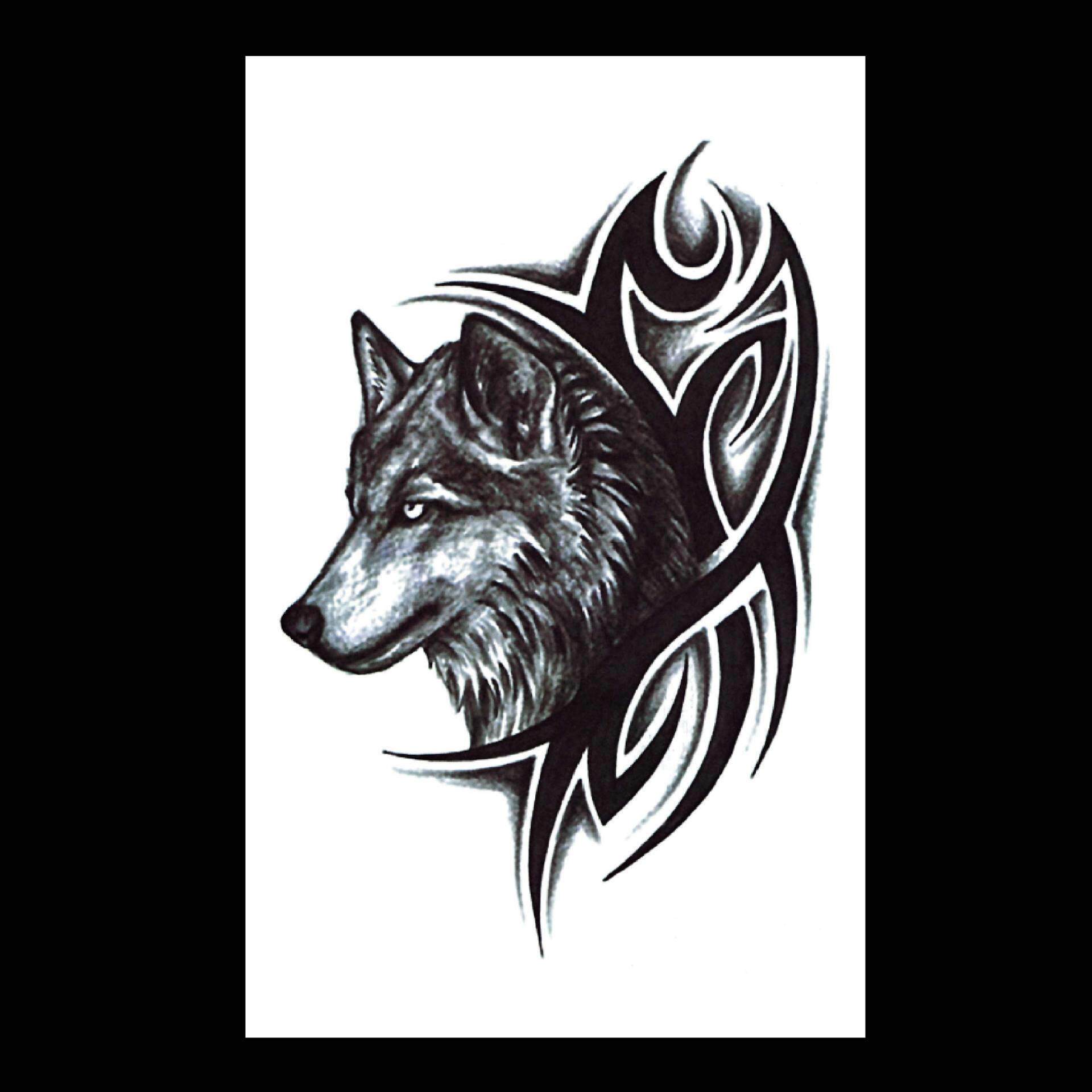 防水现货狼头野狼恶狼狼王霸气个性逼真狼图腾动物半臂花臂纹身贴