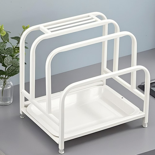 奶白色新款加厚厨房砧板置物架刀架锅盖一体收纳架台面菜板放置架