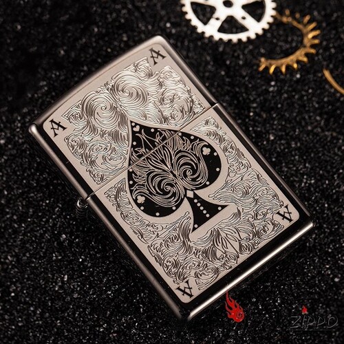 正品zippo 原装美国芝宝黑冰扑克黑桃A 暗花幺点逢赌必赢男士刻字