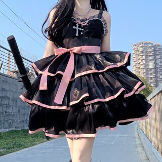 【白山茶｜黑蔷薇】软妹可爱jsk三段式黑白撞色超大裙摆lolita