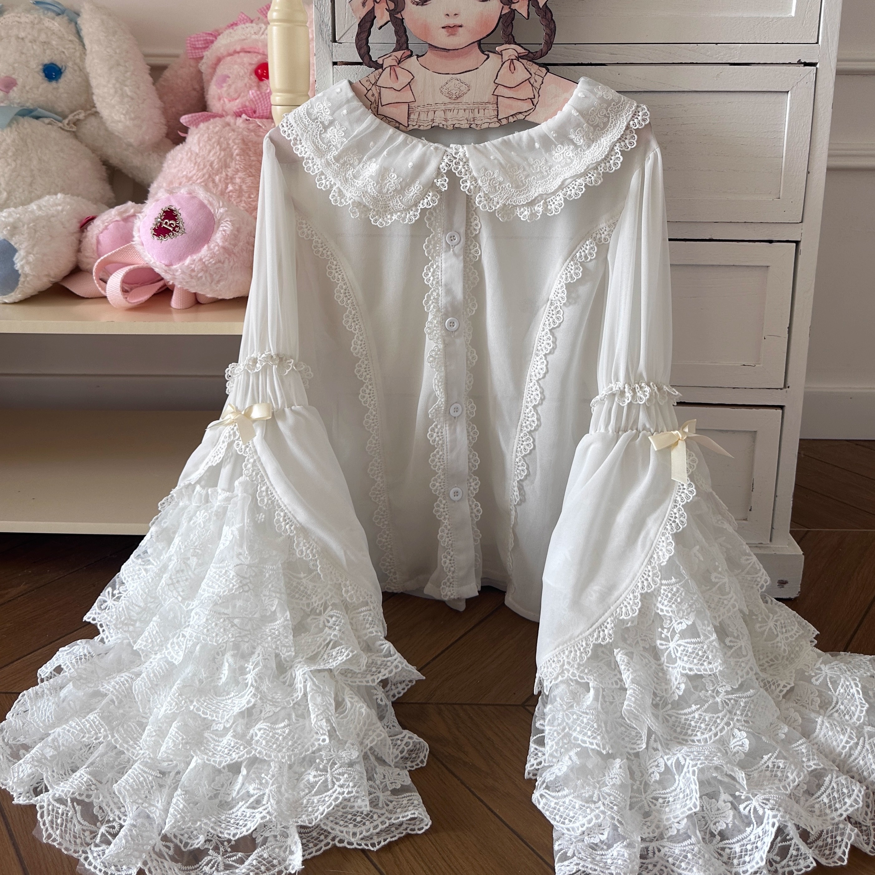 【砂砂糖】千木原创doll感lolita姬袖蕾丝优雅衬衫百搭大袖内搭