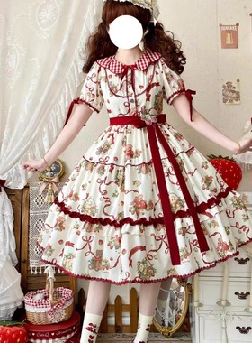 【小熊的草莓园】千木原创印花日常op正腰麻袋裙lolita洛丽塔全款