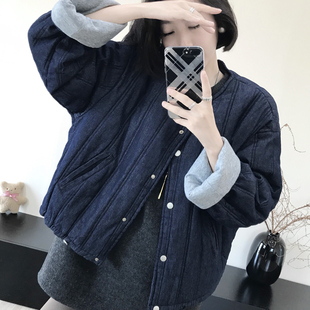 school灰色翻袖 old RL伯恩日记 软糯糯做旧牛仔棉服女 大萌家