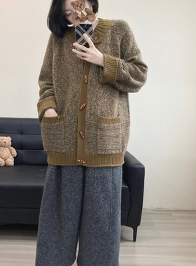 【大萌家】Gamine Charm费尔岛大大温暖毛衣  牛角扣厚实花纱外套