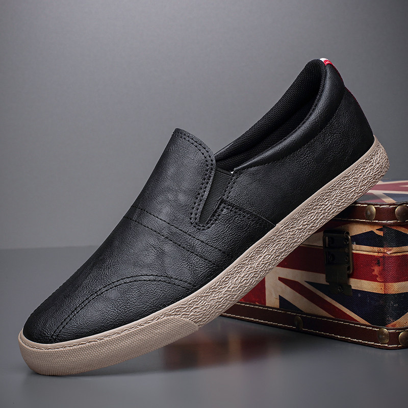 宝达春季新款皮面潮男鞋懒人一脚蹬板鞋青年男士时尚百搭款休闲鞋