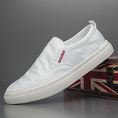 男鞋 时尚 夏季 青年一脚蹬透气板鞋 潮帆布鞋 小白鞋 男百搭简约休闲鞋