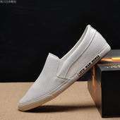 低帮休闲鞋 一脚蹬懒人鞋 皮面透气韩版 夏季 网鞋 男士 潮流镂空男鞋