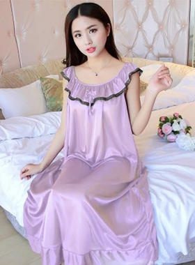加大码200斤睡衣女夏季冰丝宽松睡裙春秋韩版丝绸真丝短袖家居服