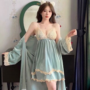 性感三件套睡衣网纱蕾丝吊带四件套睡裙两件套睡袍家居服新款套装