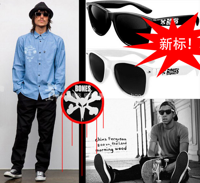 美国滑板老牌 BONES 太阳镜 墨镜 骑行复古潮 运动 防紫外线 眼镜