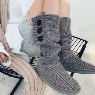 Mona同款 雪地靴女2025秋冬平底厚底超保暖厚绒中筒棉靴毛线针织靴
