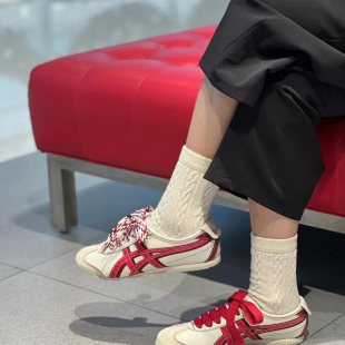 男女情侣同款红颜倾城运动休闲板鞋真皮冢虎蛇年限定白红色德训鞋