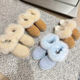 秋冬季新款时尚百搭平底皮毛一体雪地靴女蒂茨库特厚绒保暖短筒靴