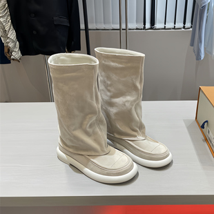 2025牛皮版法式百搭真皮时装靴长靴女裤管靴骑士靴高筒靴长筒靴潮