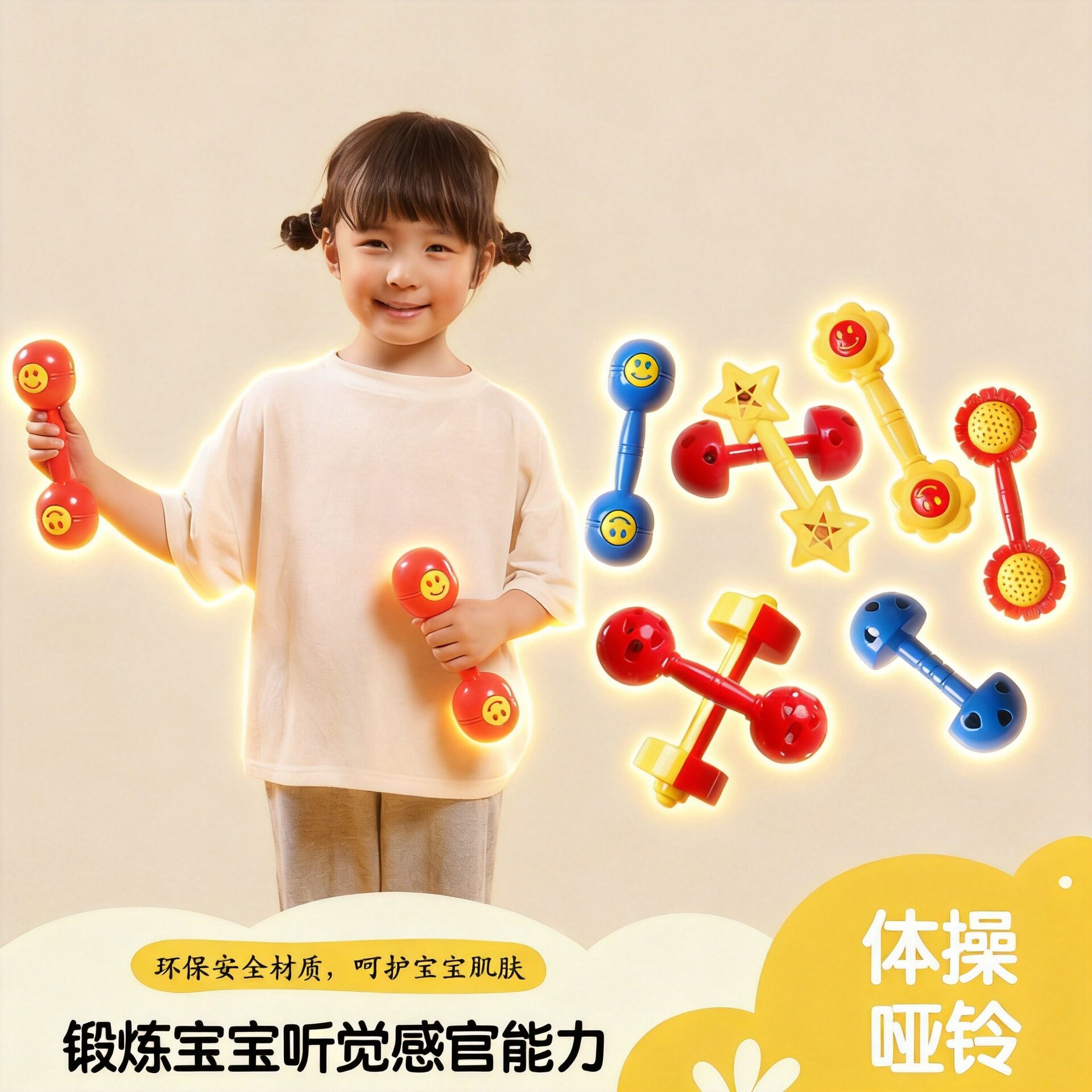 幼儿园哑铃晨操器械塑料有声体操健身感统训练器材儿童手摇铃