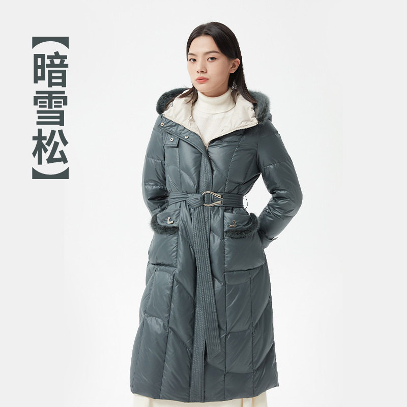珂莱蒂尔高端加厚保暖长款羽绒服水貂毛边连帽收腰冬季新款女装