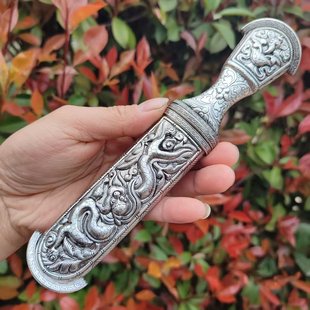 藏式风格龙凤吉祥短刀小刀手工一体弹簧钢藏饰品收藏摆件未开刃