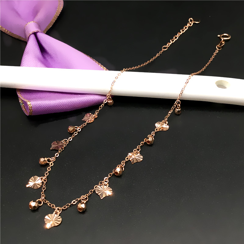 欧雅思流苏花纹桃心珠珠脚链14K