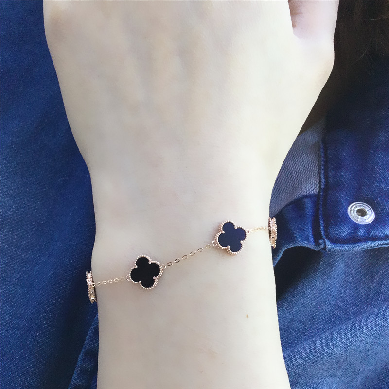 欧雅思玫瑰金585金14K玫瑰金14K彩金女士四叶草手链不褪色真金