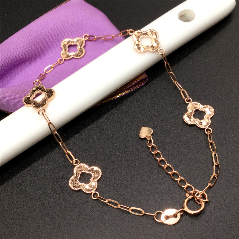 欧雅思玫瑰金585玫瑰金14紫金14K彩金女士龙鳞四叶草手链不褪色