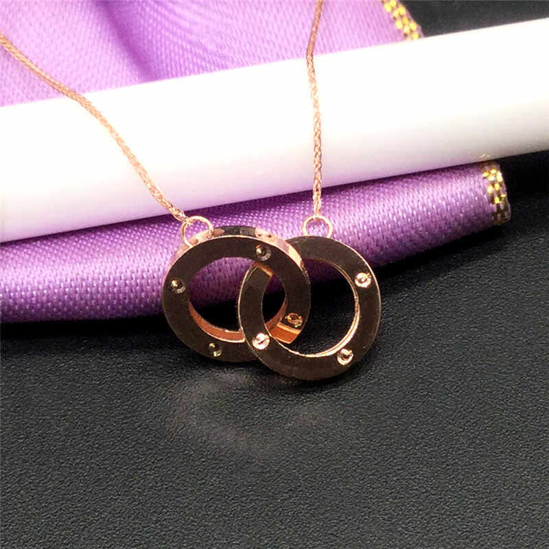 14K玫瑰金玫瑰金585肖邦双环套链14K彩金不褪色保真时尚经典