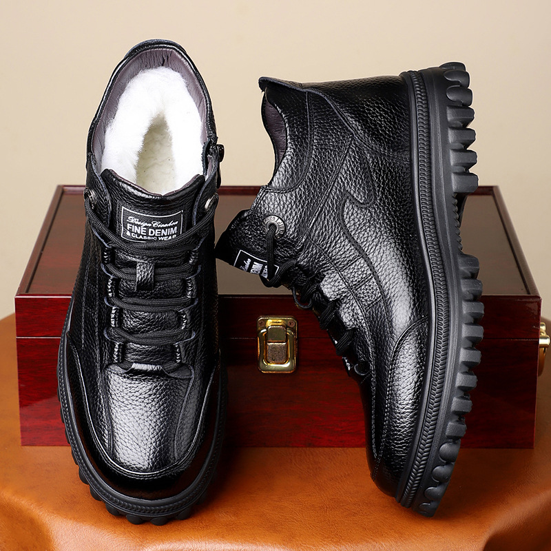 头层牛皮纯羊毛保暖加厚棉鞋