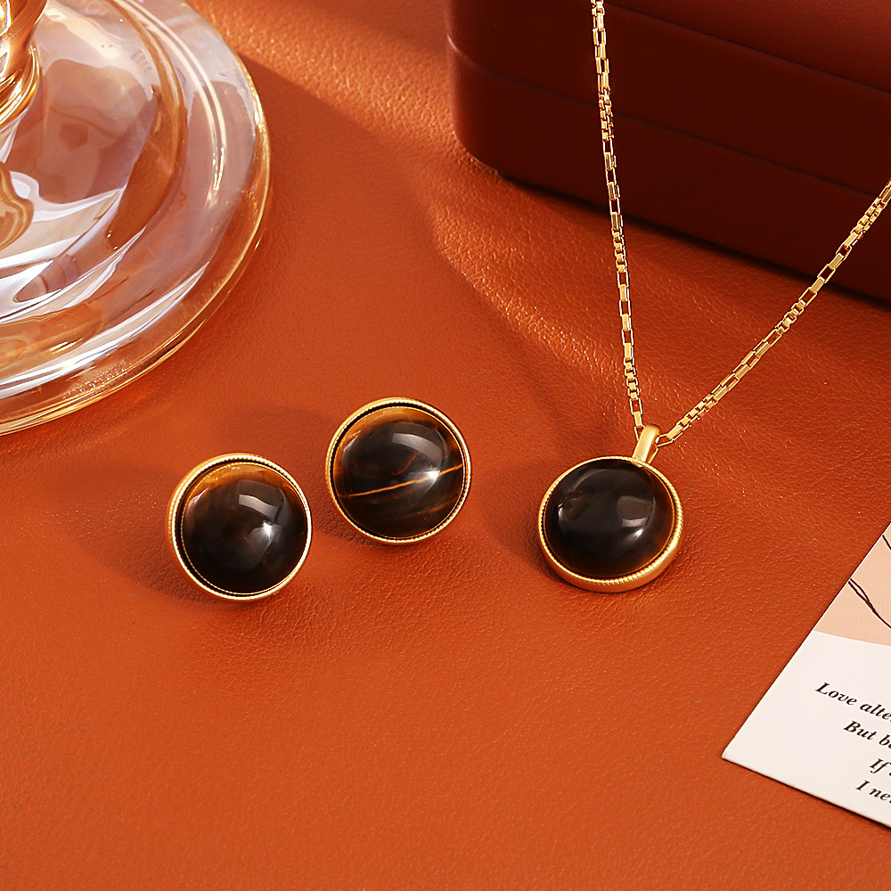 爆款美拉德虎眼石项链简约时尚高级感秋冬饰品小众冷淡风几何耳钉