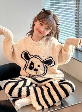 珊瑚绒套装小公主女孩冬装家居服